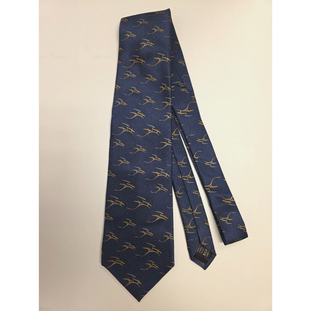 Christians Closet Silk Tie Navy Blue Gold Religious Crosses on Hill Calvary